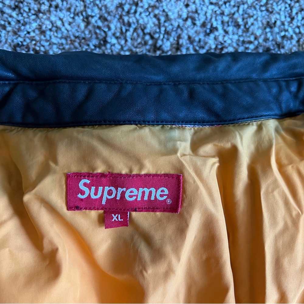 Supreme leather collar unisex check down jacket 19fw - Picture 8 of 12
